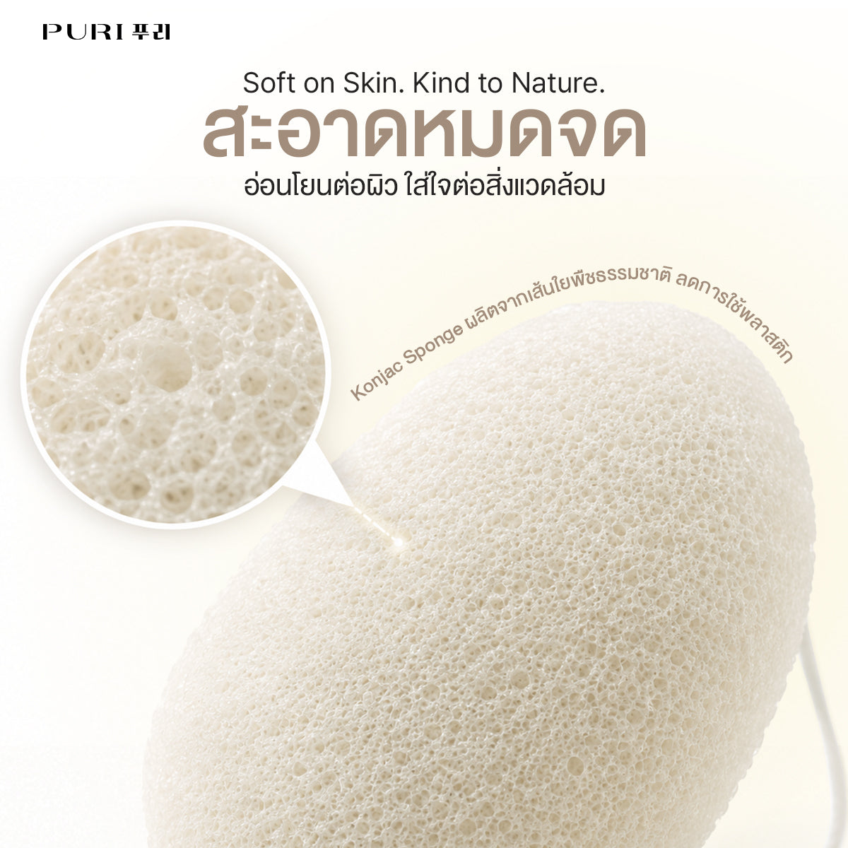 Vegan Konjac Sponge ฟองน้ำล้างหน้าใยบุก อ่อนโยน ขจัดสิวเสี้ยน รับฟรี! คลีนซิ่งเจลระเบิดเมคอัพ