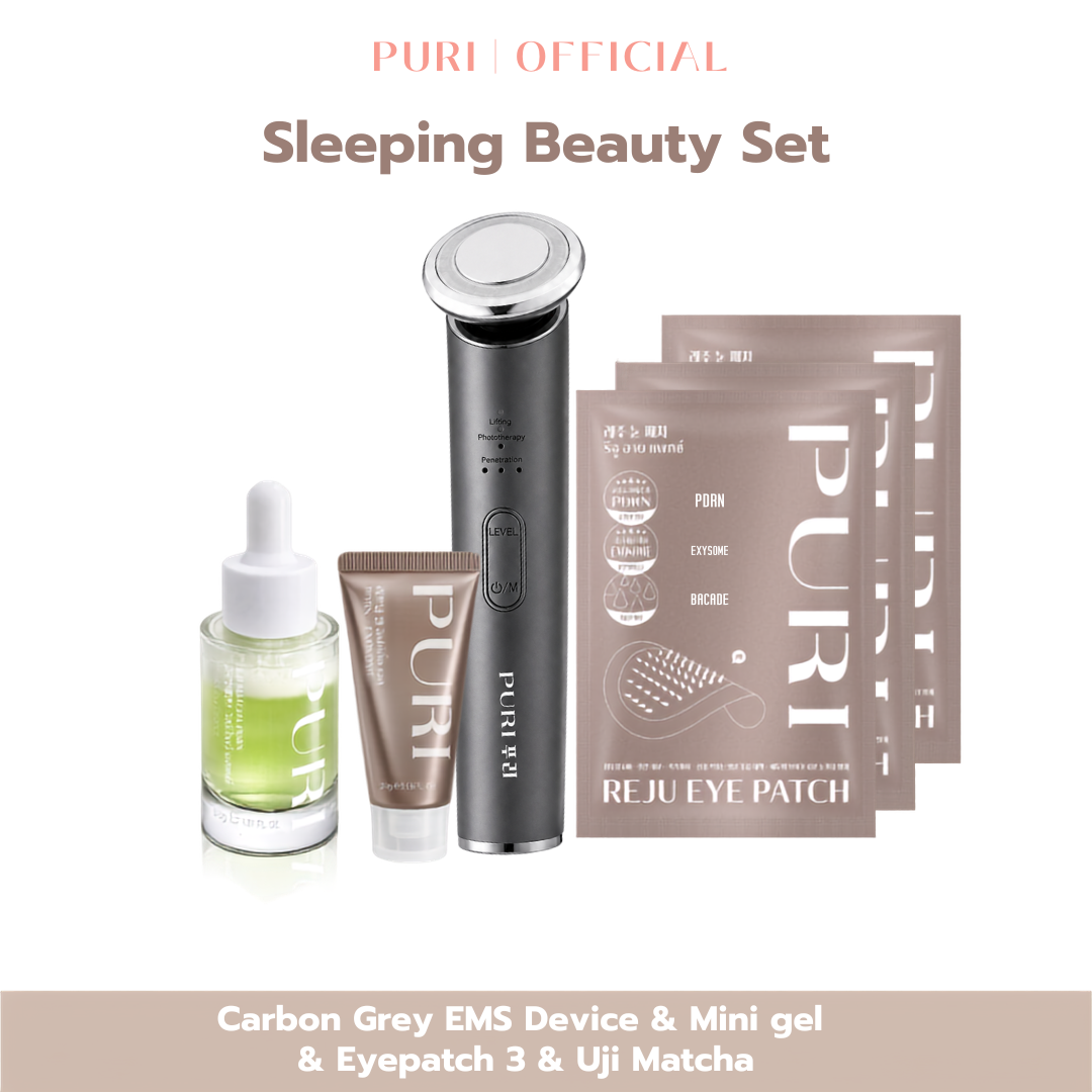Sleeping Beauty Set : Carbon Grey EMS Facial uplif Device + Mini Lifting gel + Reju Eyepatch 3 + Uji Matcha Essence (Copy)